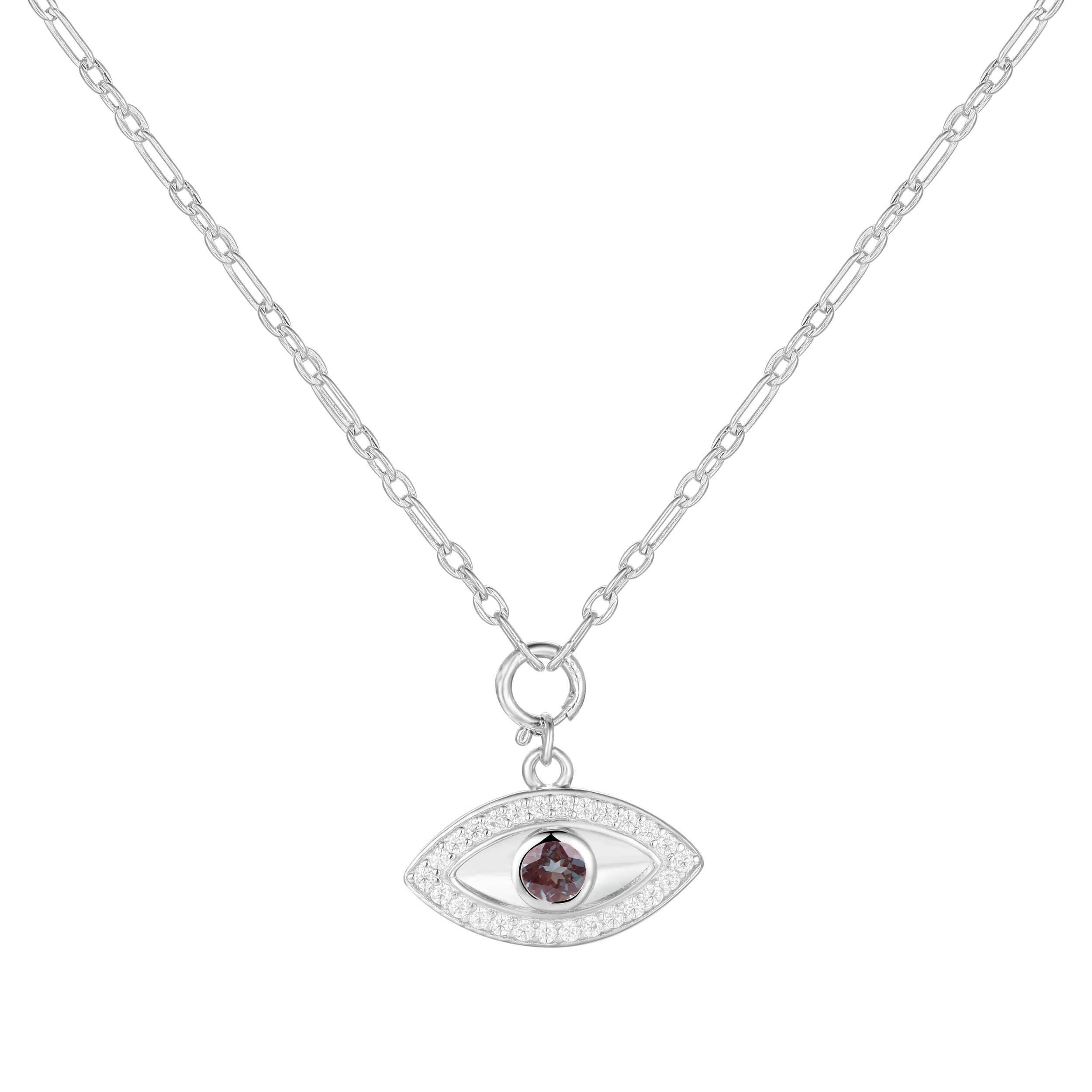 Created Alexandrite Rhodium Plated Evil Eye Necklace