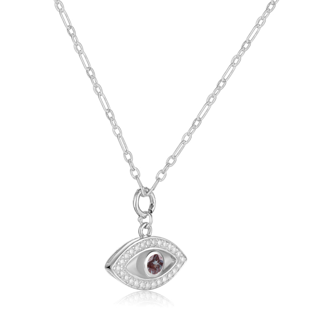 Created Alexandrite Rhodium Plated Evil Eye Necklace