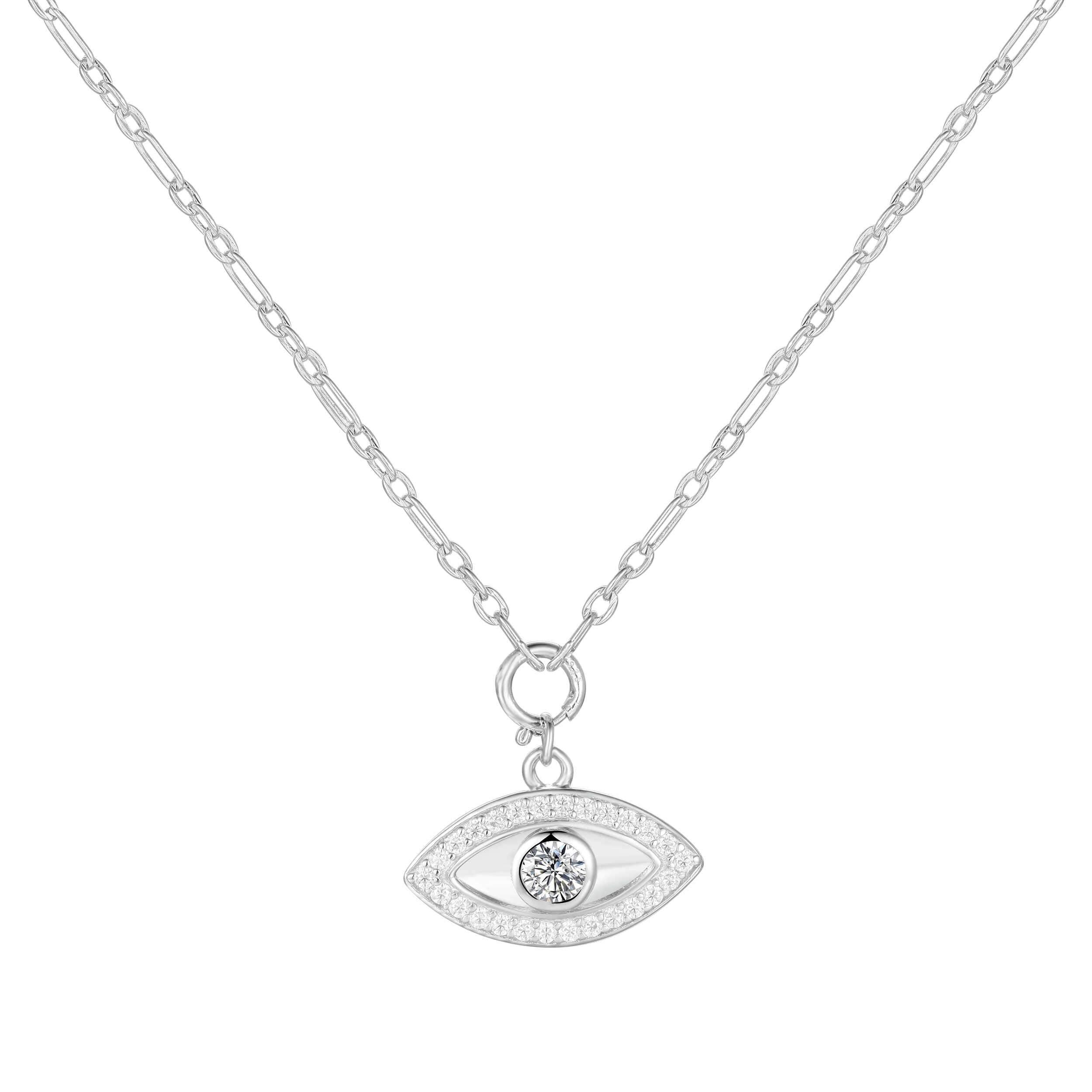 Natural White Topaz Rhodium Plated Evil Eye Necklace