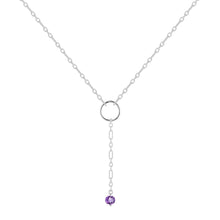 Load image into Gallery viewer, Natural Amethyst Dainty Round Rhodium Necklace Dainty Natural Amethyst Y Pendant Necklace 
