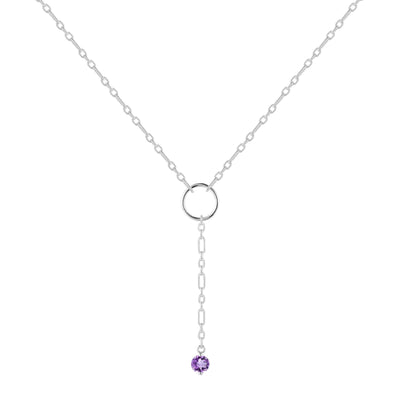 Natural Amethyst Dainty Round Rhodium Necklace Dainty Natural Amethyst Y Pendant Necklace 