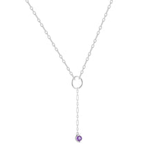 Load image into Gallery viewer, Dainty Natural Amethyst Y Pendant Necklace Dainty Purple Pendant Healing Stone Silver Necklace Best Feb Birthday Natural Amethyst Dainty Round Rhodium Necklace