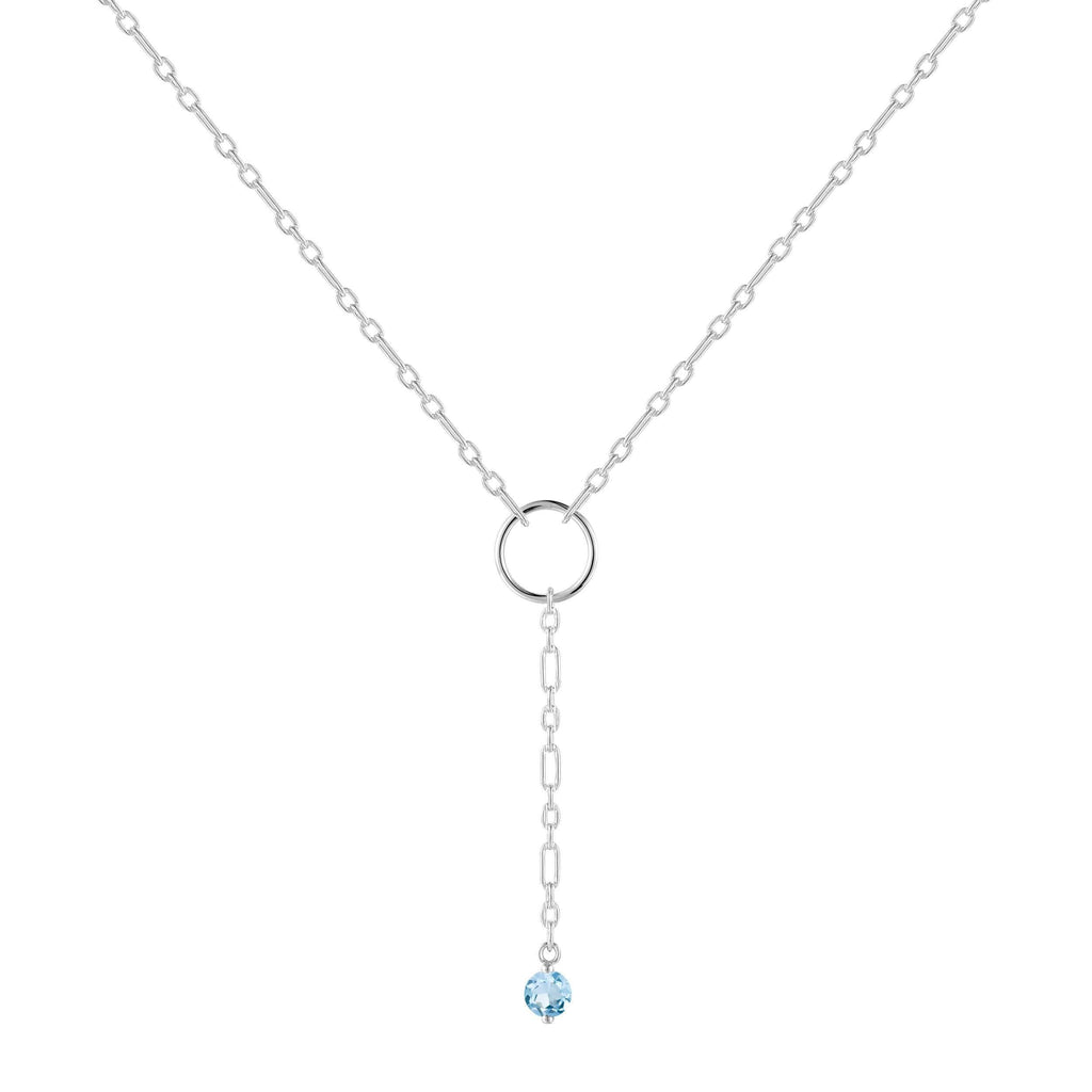 Natural Blue Topaz Dainty Round Rhodium NecklaceNatural Blue Topaz Y Pendant Necklace Dainty Chain Necklace