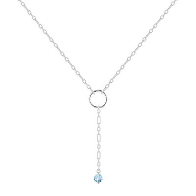 Natural Blue Topaz Dainty Round Rhodium NecklaceNatural Blue Topaz Y Pendant Necklace Dainty Chain Necklace