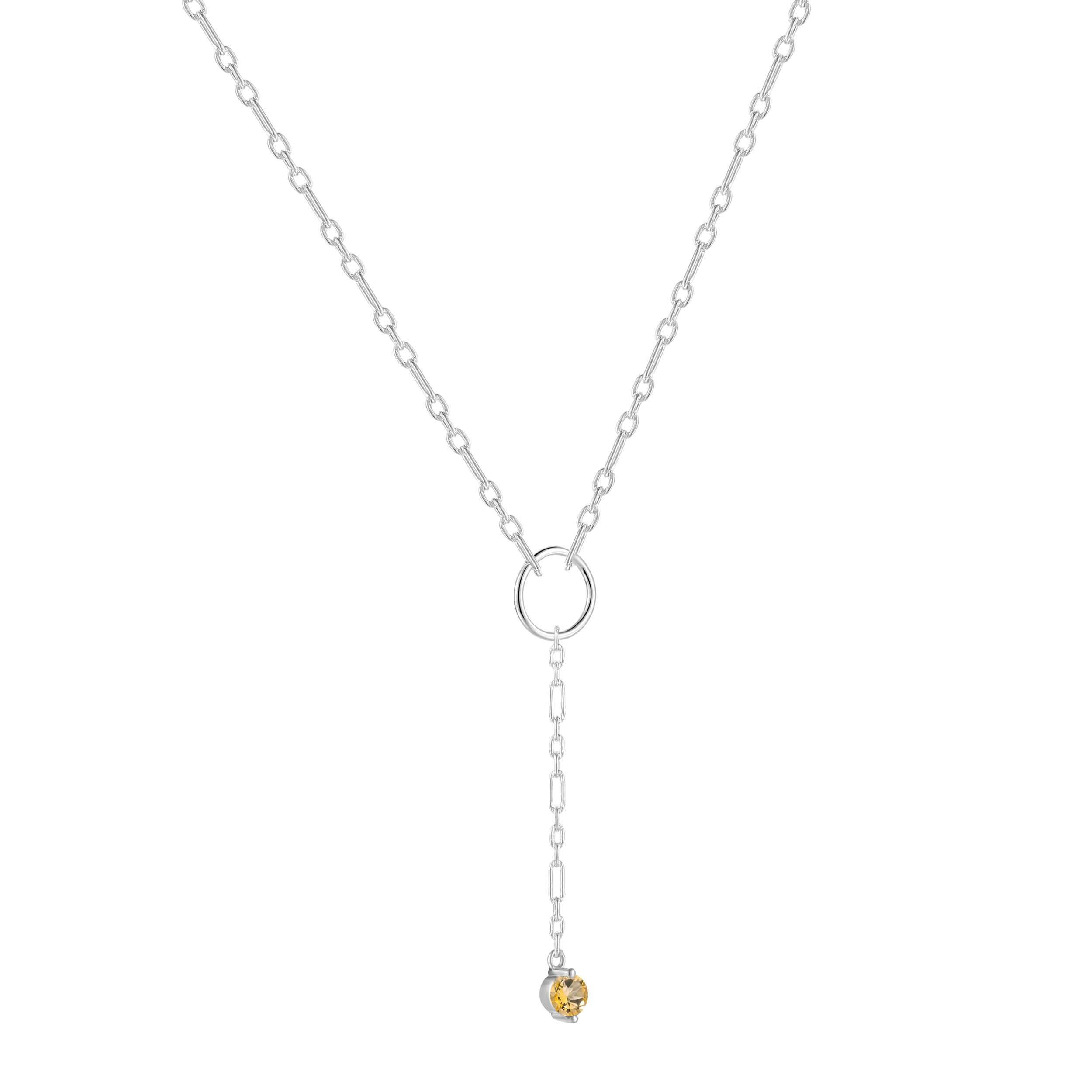 Natural Citrine Y Pendant Necklace Dainty Silver Chain Necklace Rhodium Plated Silver Necklace Gift for Her Dainty Jewelry