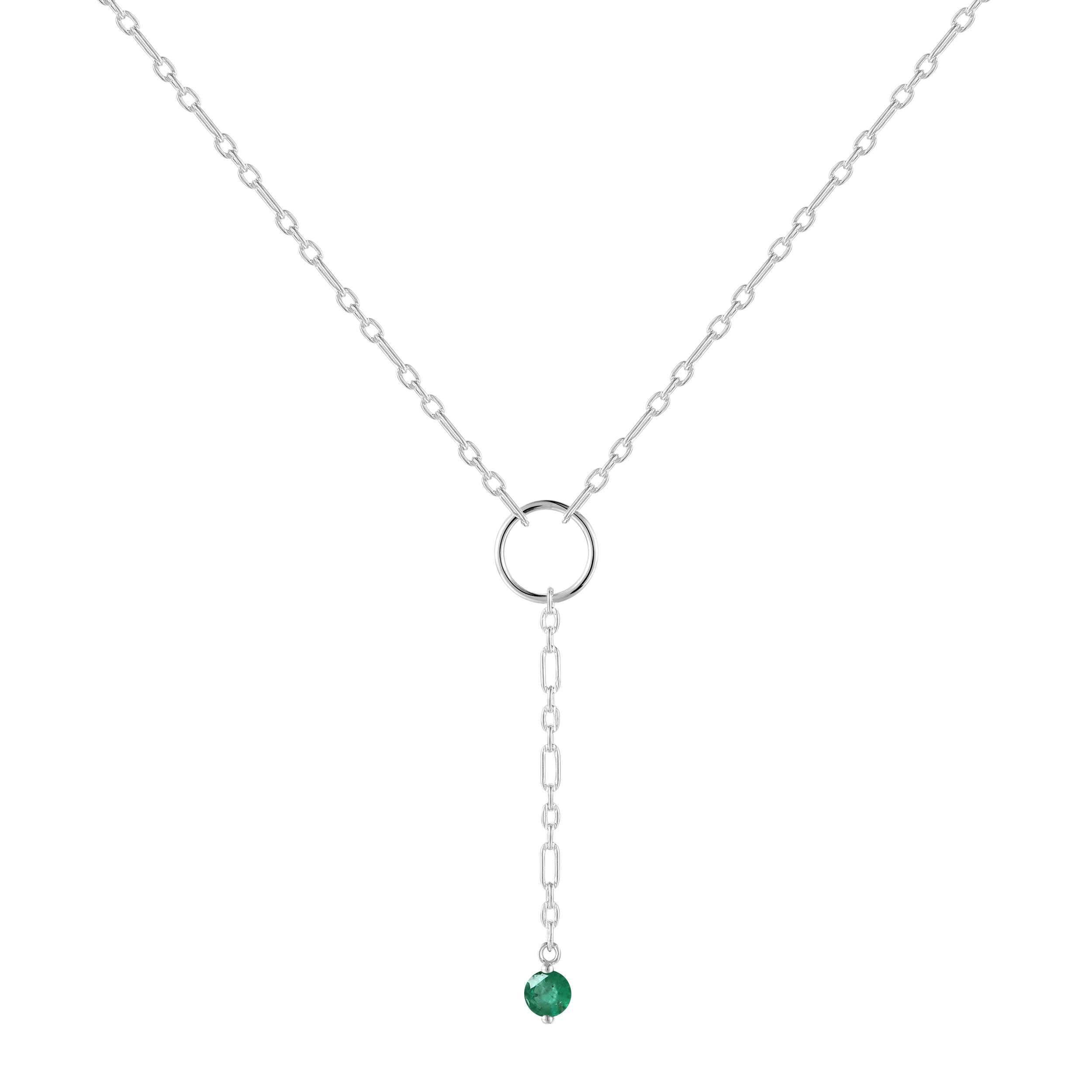 Genuine Emerald Dainty Round Pendant Necklace