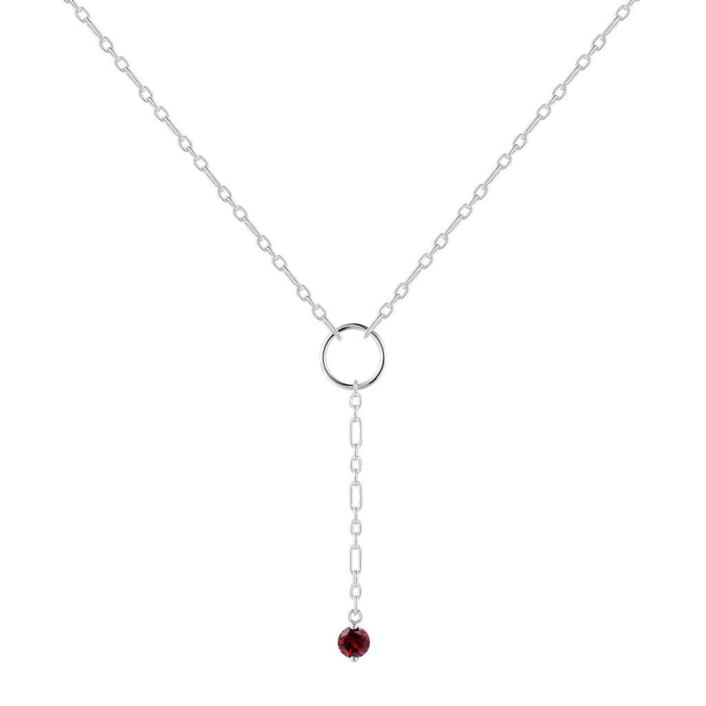 Natural Garnet Dainty Round Rhodium NecklaceNatural Red Garnet Necklace Pendant Dainty Chain Y Necklace