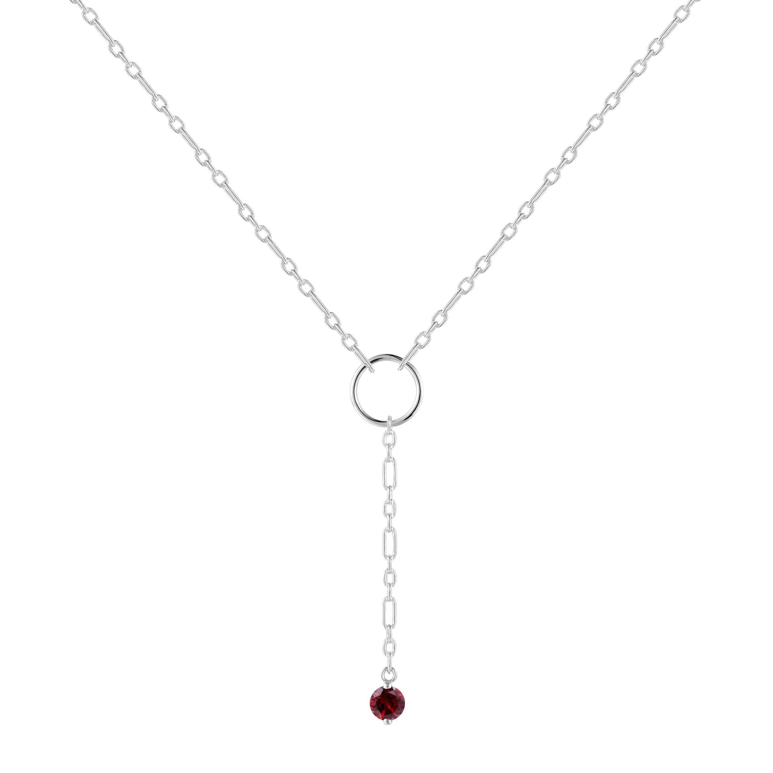 Natural Garnet Dainty Round Rhodium NecklaceNatural Red Garnet Necklace Pendant Dainty Chain Y Necklace