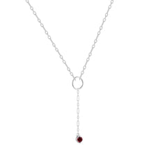 Load image into Gallery viewer, Natural Red Garnet Necklace Pendant Dainty Chain Y Necklace Rhodium Plated Silver January Birthstone Necklace Natural Garnet Dainty Round Rhodium Necklace