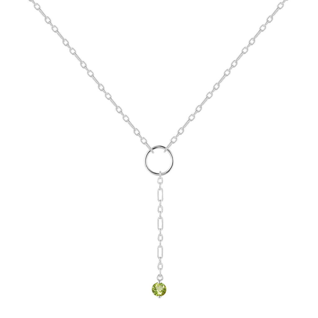 Natural Peridot Dainty Round Rhodium Necklace Natural Peridot Y Pendant Necklace Dainty Chain Necklace 
