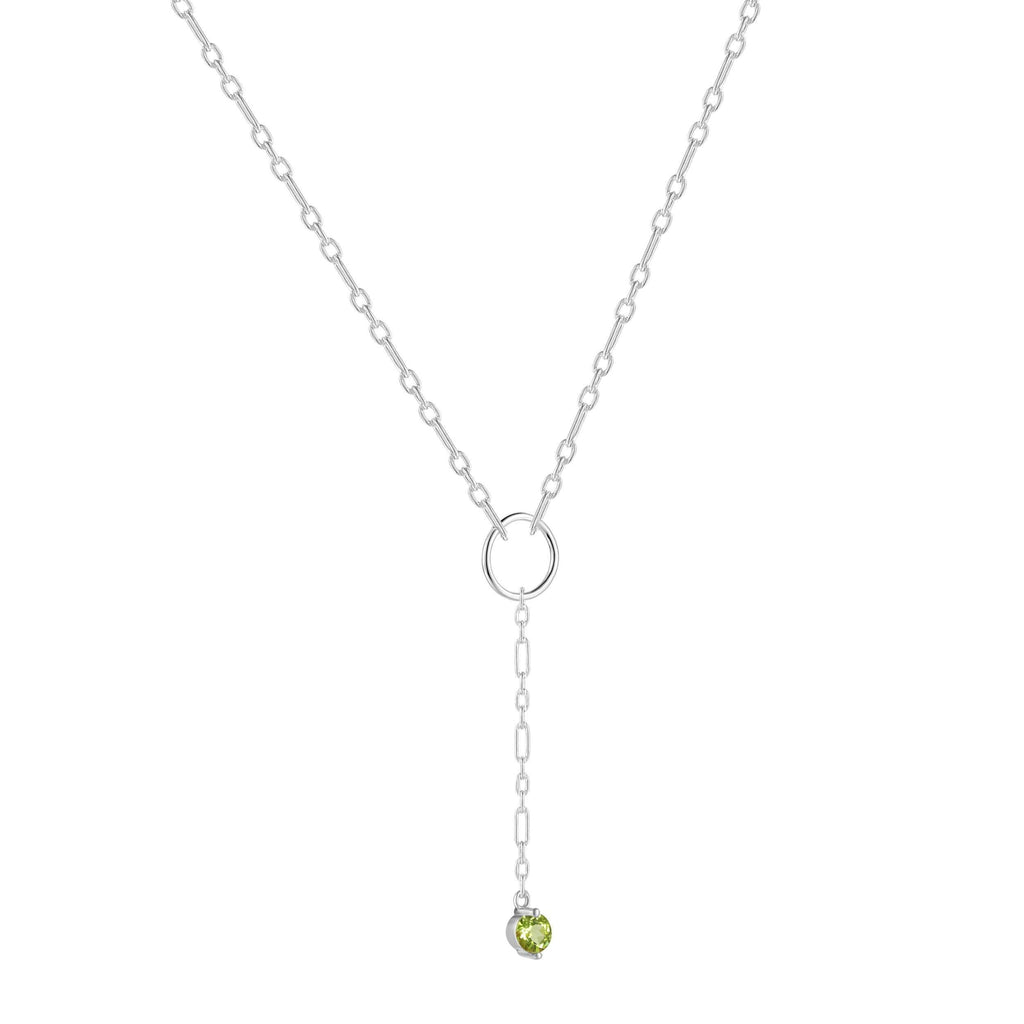 Natural Peridot Y Pendant Necklace Dainty Chain Necklace Rhodium Plated Silver Necklace Fashion Jewelry for Teens 