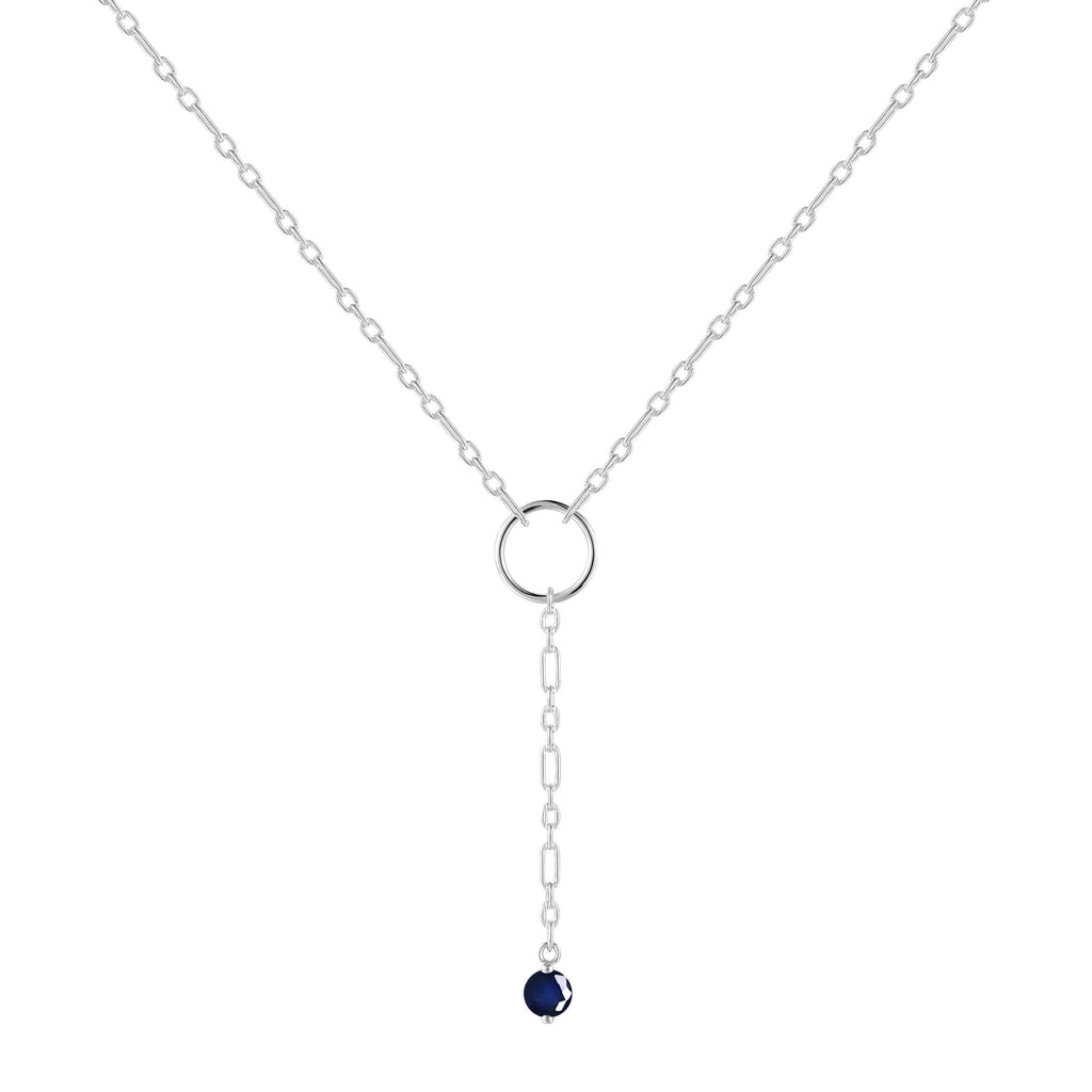 Genuine Sapphire Dainty Round Rhodium NecklaceGenuine blue Sapphire Pendant Necklace Dainty Silver Chain Necklace Rhodium Plated Silver Necklace