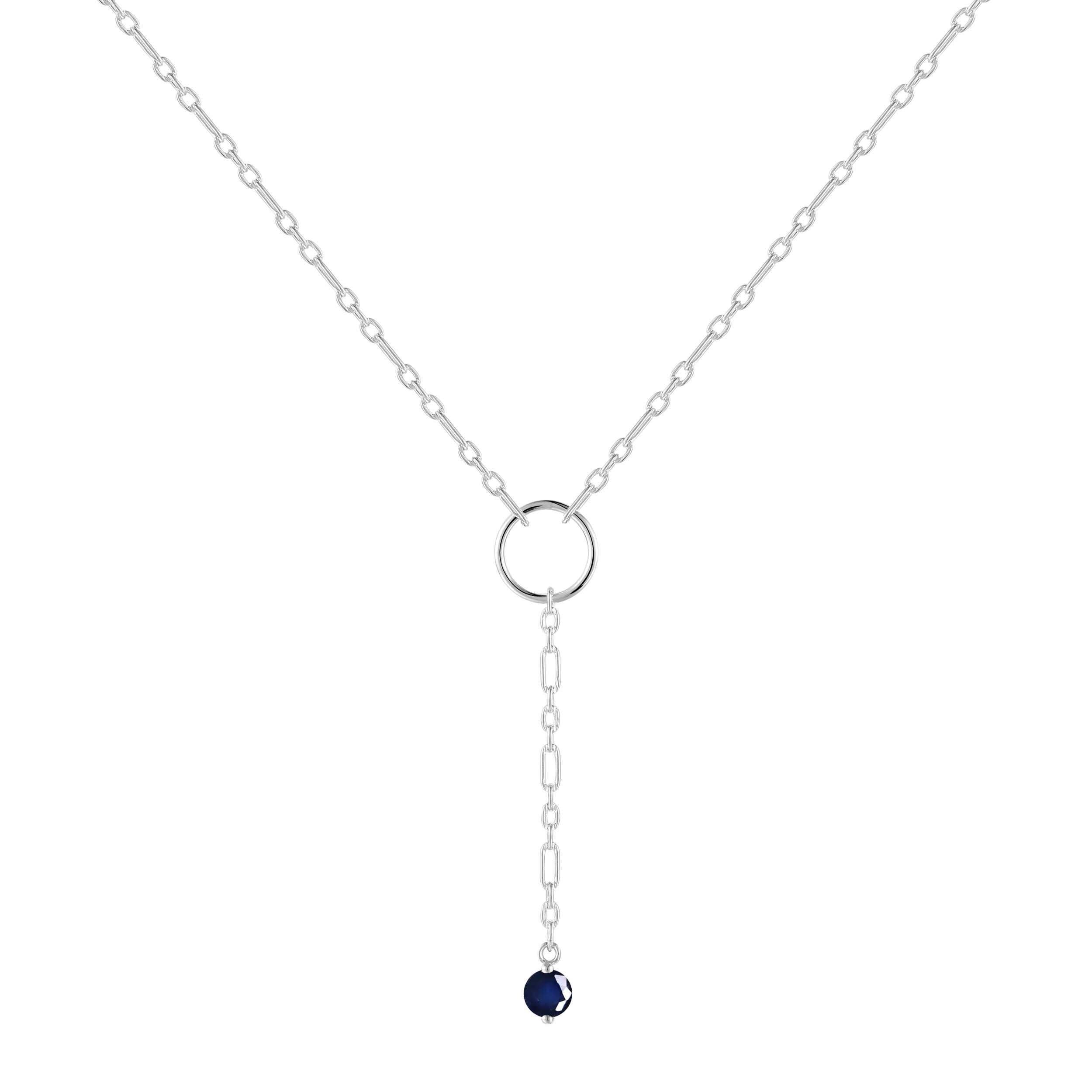 Genuine Sapphire Dainty Round Rhodium NecklaceGenuine blue Sapphire Pendant Necklace Dainty Silver Chain Necklace Rhodium Plated Silver Necklace