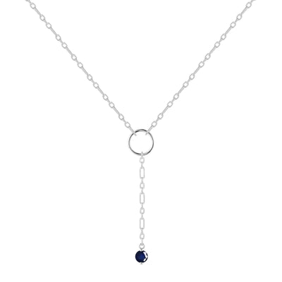 Genuine Sapphire Dainty Round Rhodium NecklaceGenuine blue Sapphire Pendant Necklace Dainty Silver Chain Necklace Rhodium Plated Silver Necklace