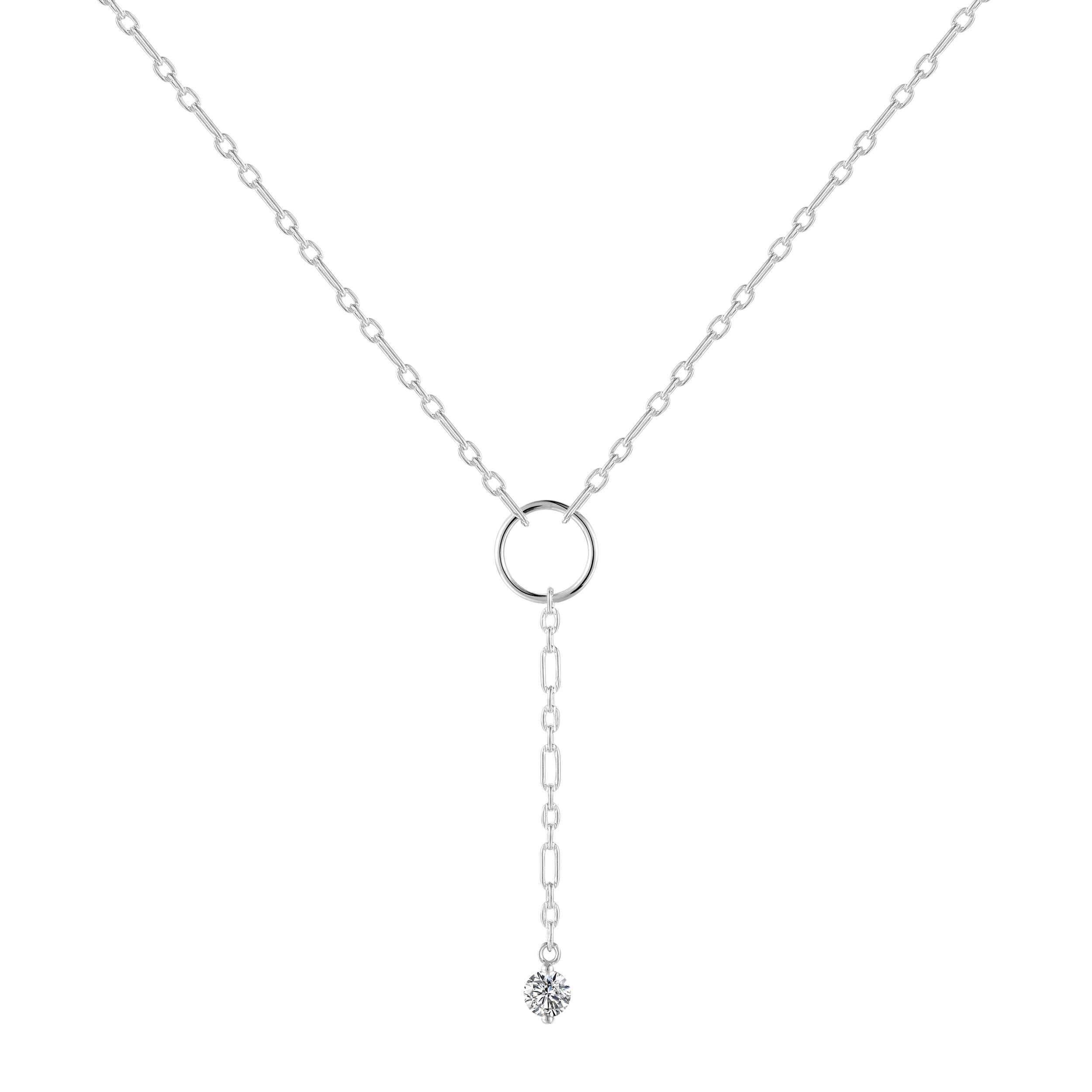 Natural White Topaz Dainty Round Rhodium Necklace
