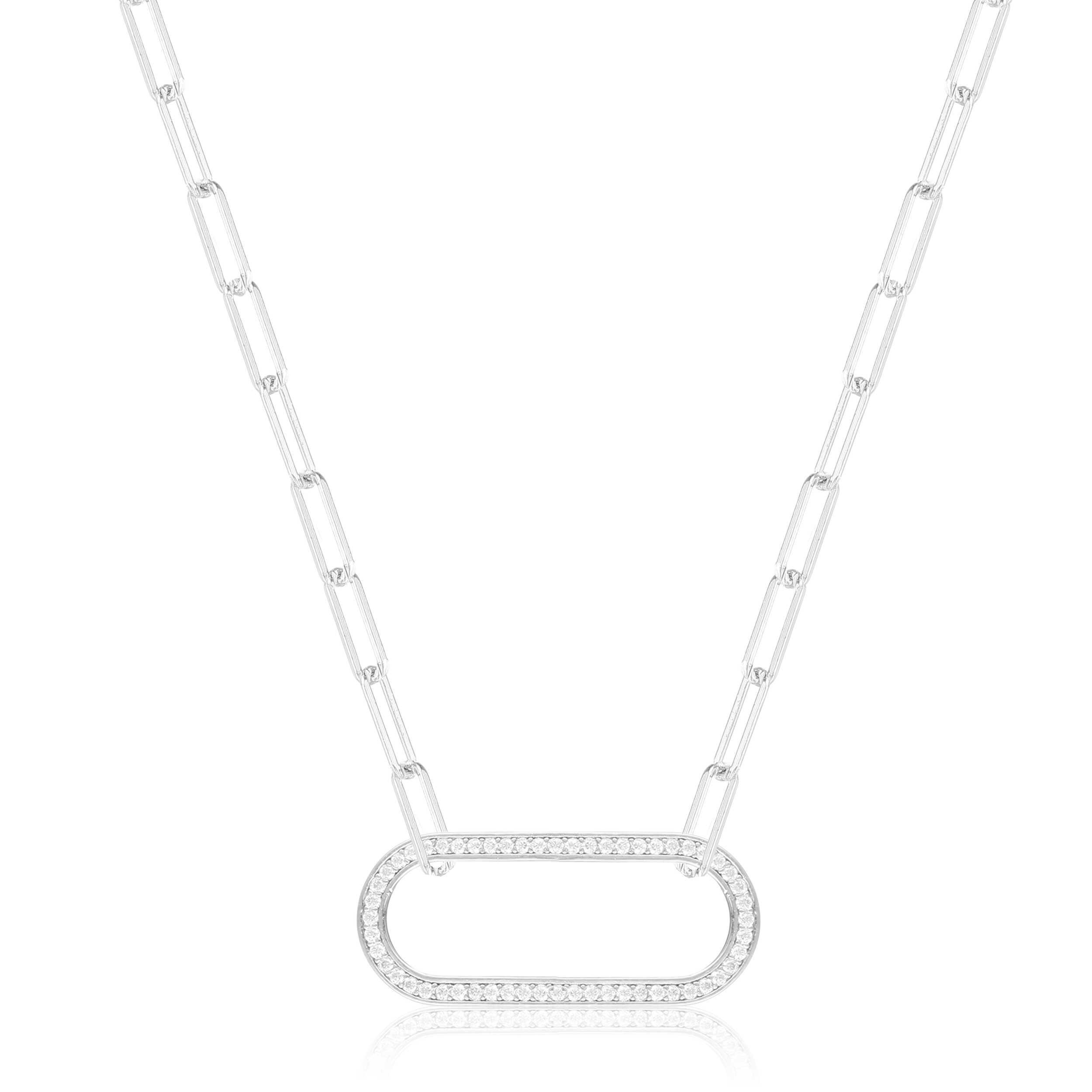 Oval Necklace Moissanite Open Bar Pendant Necklace Sterling Silver Moissanite Pendant Fashion Pendant for Teens Dangle and Drop Necklace - FineColorJewels