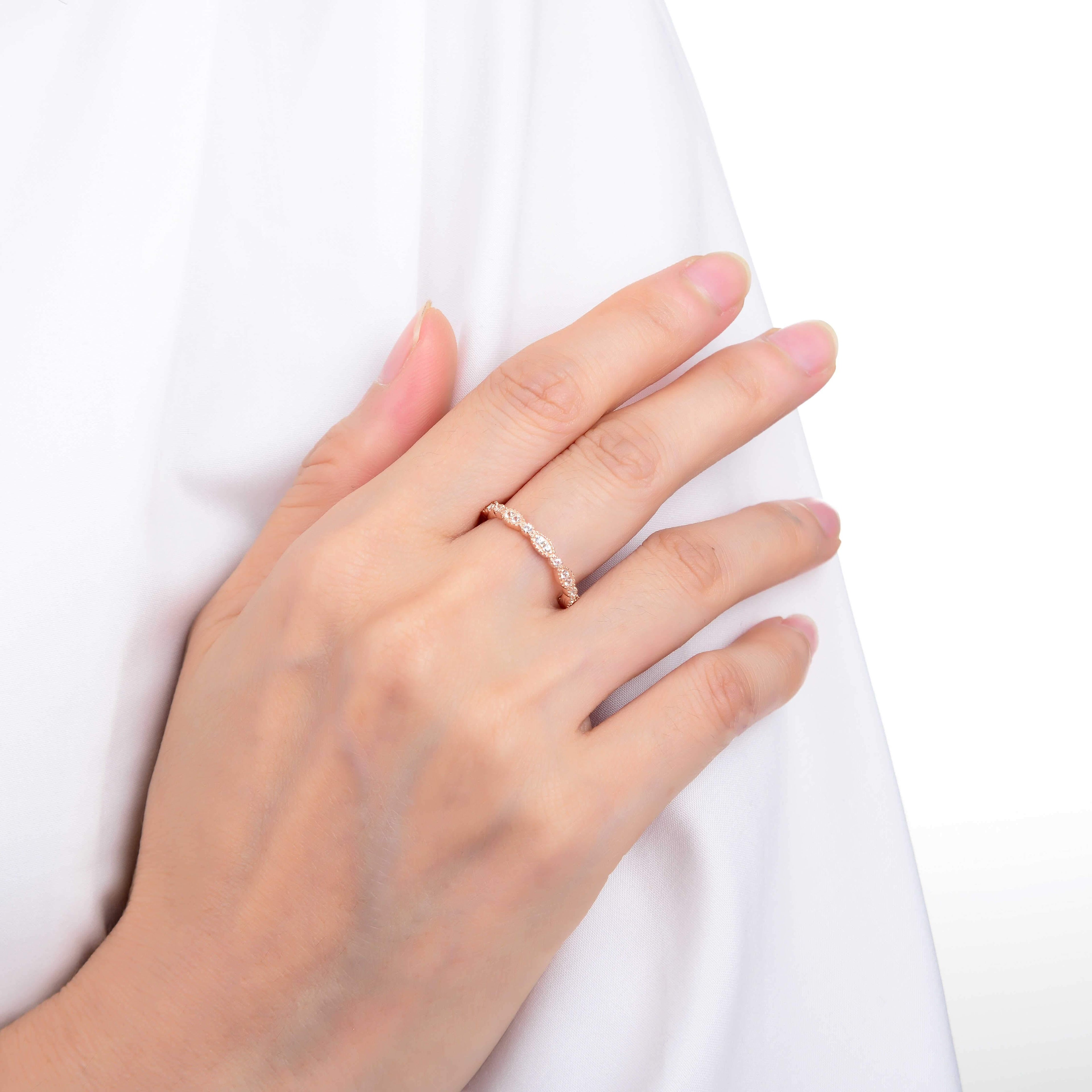 Dainty White Sapphire Round cut Rose Gold Plated Sterling Silver Eternity Ring