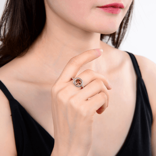 Delicate Citrine Cushion Ring Yellow Orange Citrine Engagement Ring - FineColorJewels