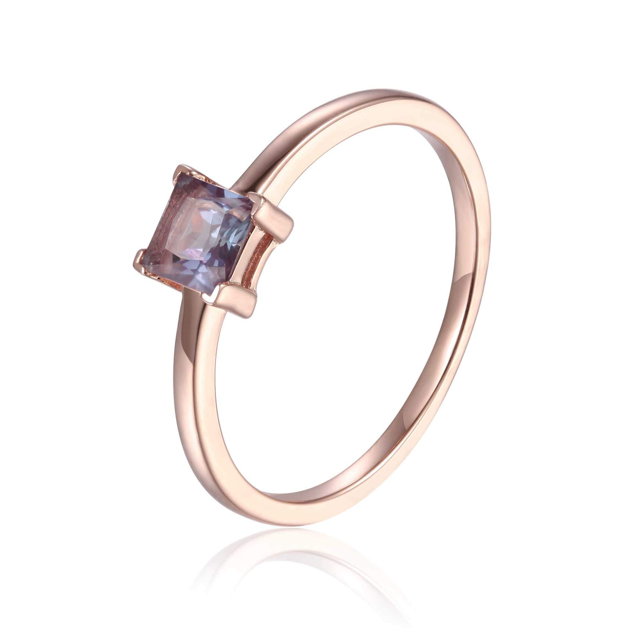 Rose Gold Plated Created Alexandrite Square Shaped Solitaire Ring