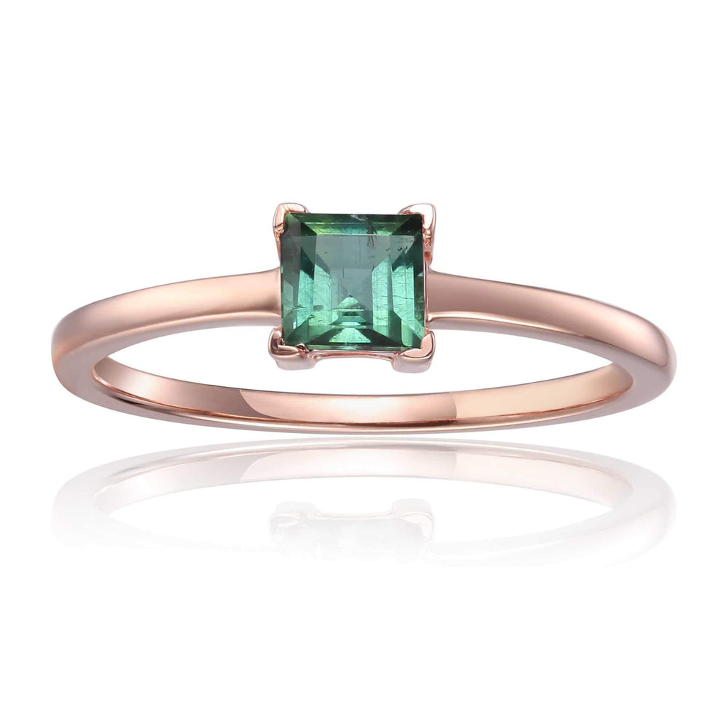 Rose Gold Plated Green Tourmaline Square Shaped Solitaire Ring