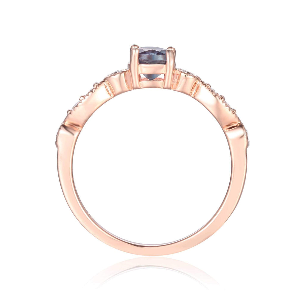 Rose Gold Plated Created Alexandrite Round cut Ring