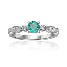 Load image into Gallery viewer, Green Solitaire Ring Genuine Green Emerald Moissanite Accents Engagement Ring Green Emerald May Birthstone Ring Mothers Day Gift for Her