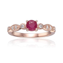 Load image into Gallery viewer, Ruby Round Solitaire Ring, Round cut ruby with moissanite accent stones