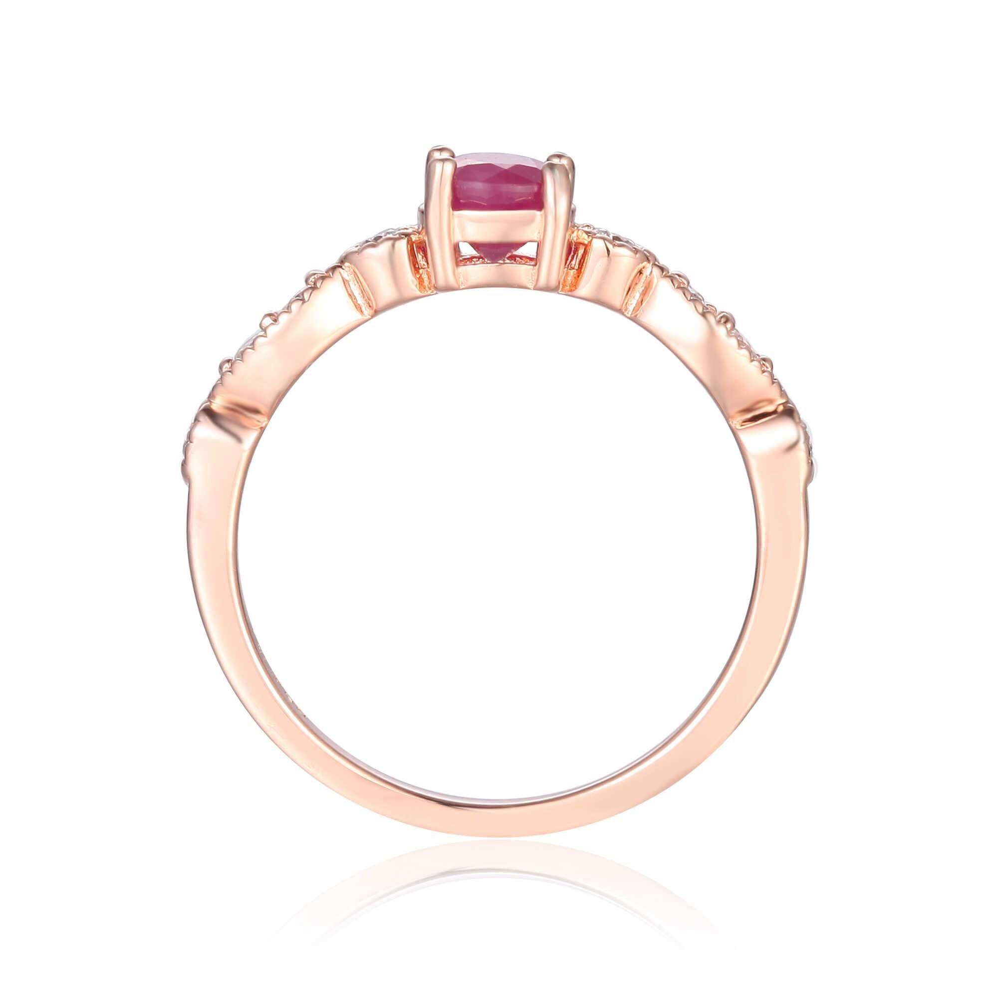 Rose gold and ruby ring, Moissanite and ruby ring, Round shape gemstone ring