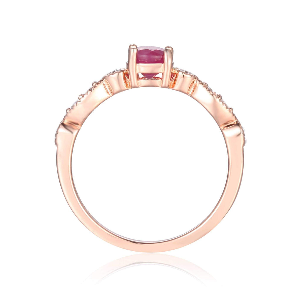 Rose gold and ruby ring, Moissanite and ruby ring, Round shape gemstone ring