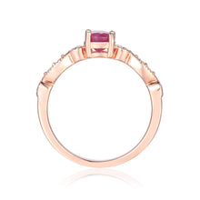 Load image into Gallery viewer, Rose gold and ruby ring, Moissanite and ruby ring, Round shape gemstone ring