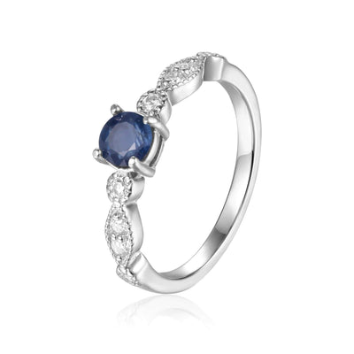 Rose Gold Plated Genuine Blue Sapphire Round cut Ring: