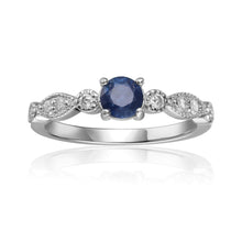 Load image into Gallery viewer, Blue Sapphire Round Solitaire Ring, round cute ring with moissanite, genuine sapphire ring