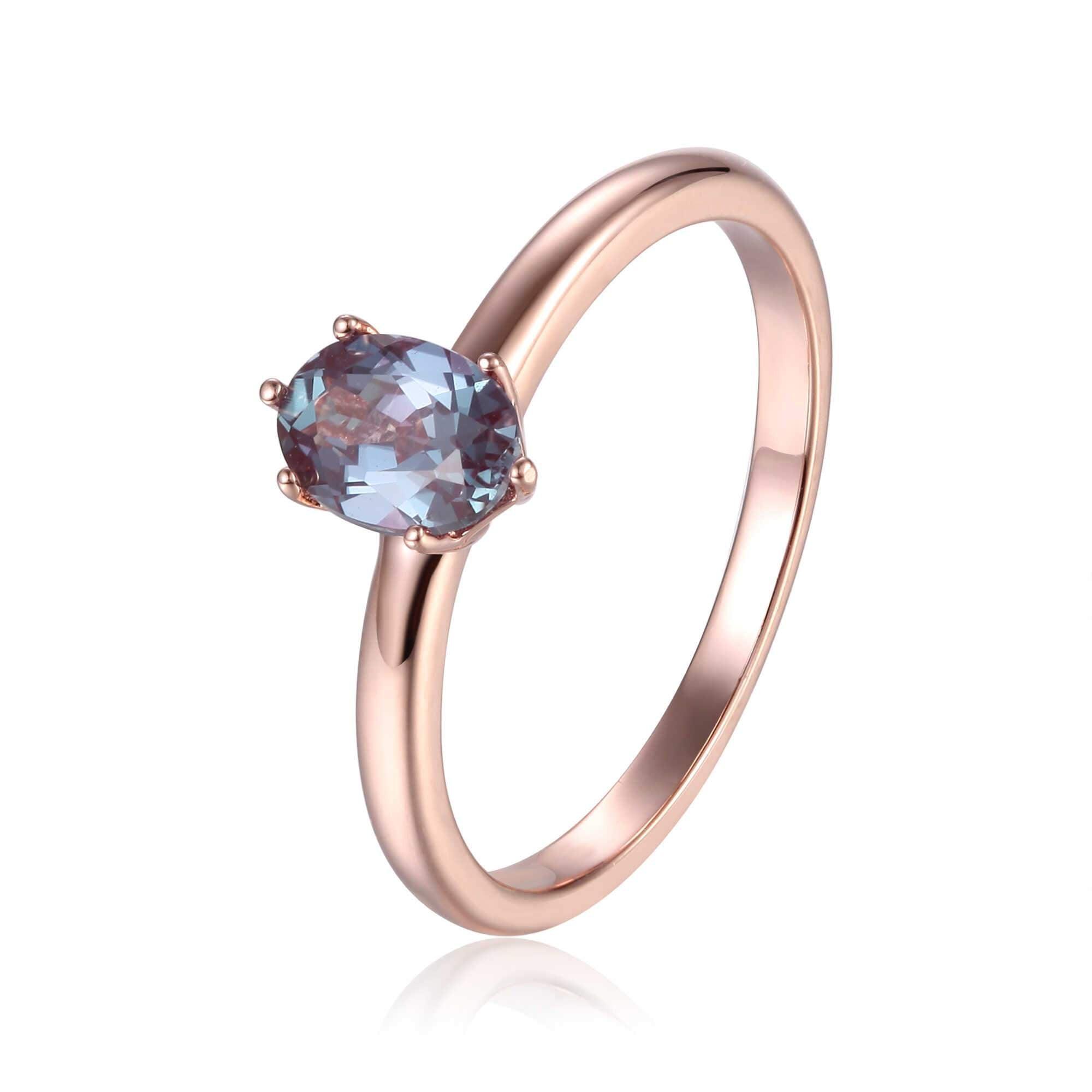 Rose Gold Plated Oval Shaped Created Alexandrite Solitaire Ring
