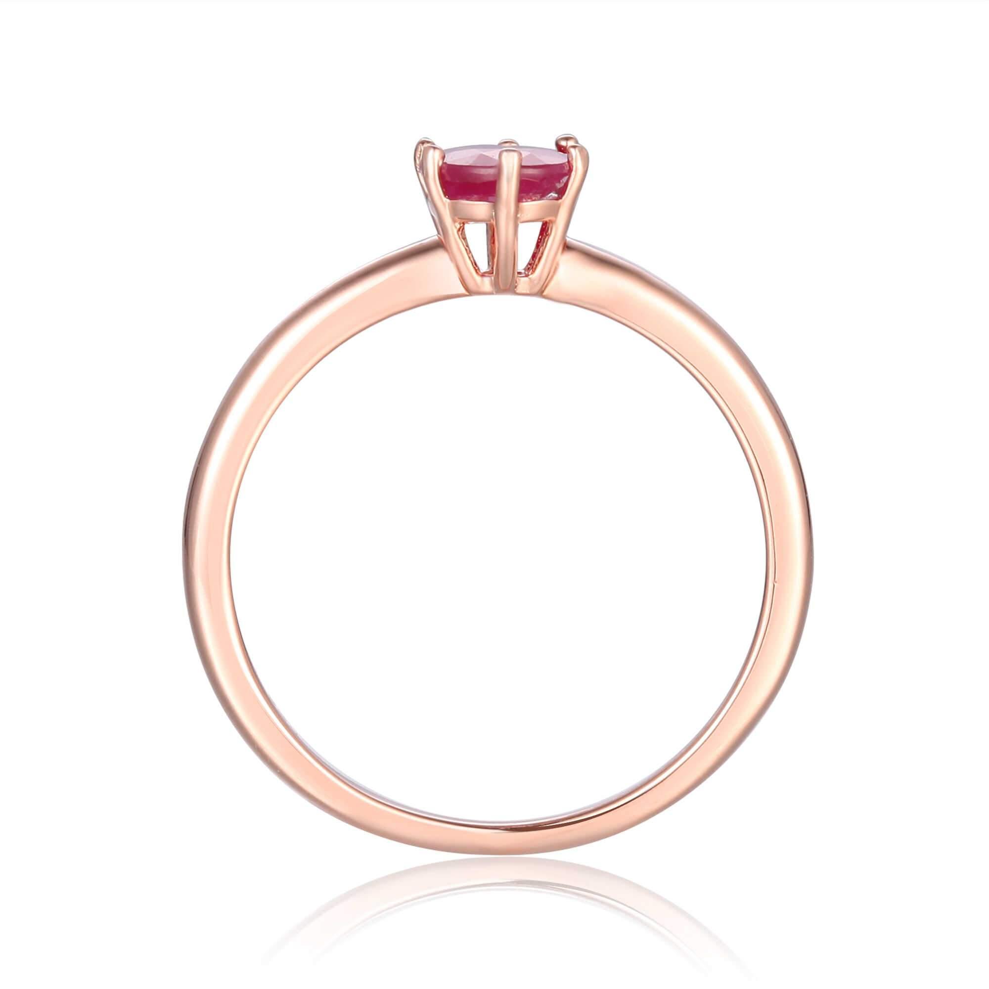 Rose Gold Plated Oval Shaped Genuine Ruby Solitaire Ring