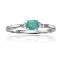 Load image into Gallery viewer, dainty style white sapphire accents and genuine Green Emerald stone center ring, Sterling Silver ring, minimalist style ring