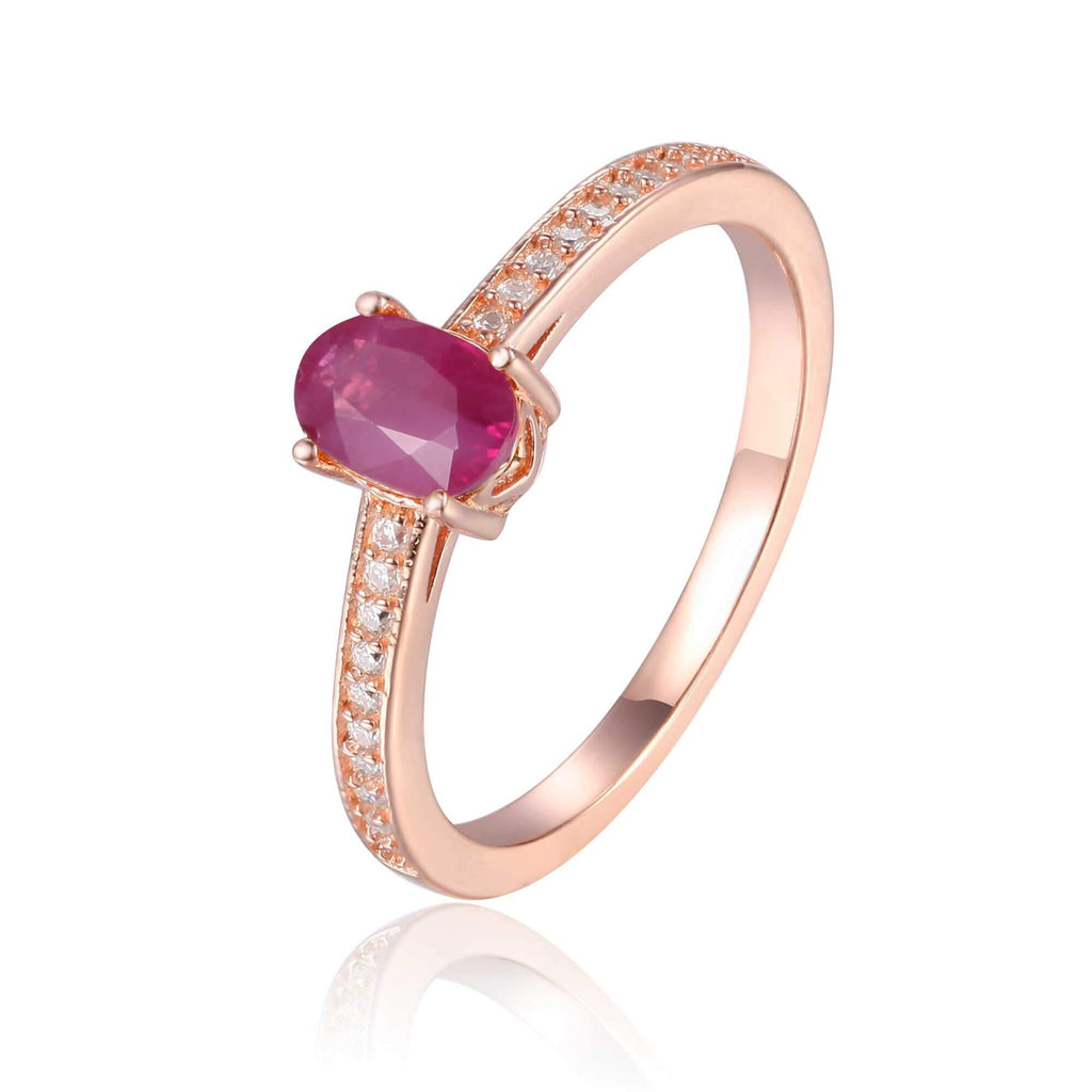 Sterling Silver Oval Shaped Genuine Ruby Solitaire Ring