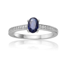 Load image into Gallery viewer, Oval Shaped Solitaire Ring, genuine Blue Sapphire center stone, classic Sterling Silver Band