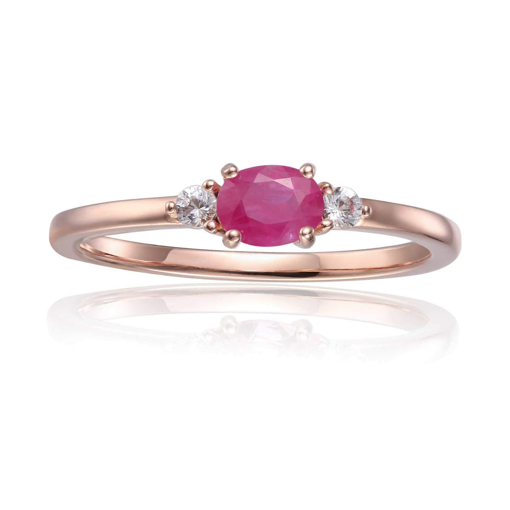 dainty style ring, white sapphire and genuine ruby stone center ring, ring Set in Rose Gold Plated, Sterling Silver ring, minimalist style ring