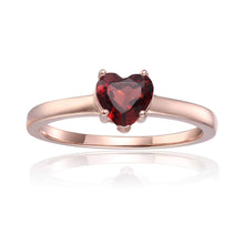 Load image into Gallery viewer, Solitaire Ring in Rose Gold Plated Sterling Silver, Garnet Solitaire Heart Ring