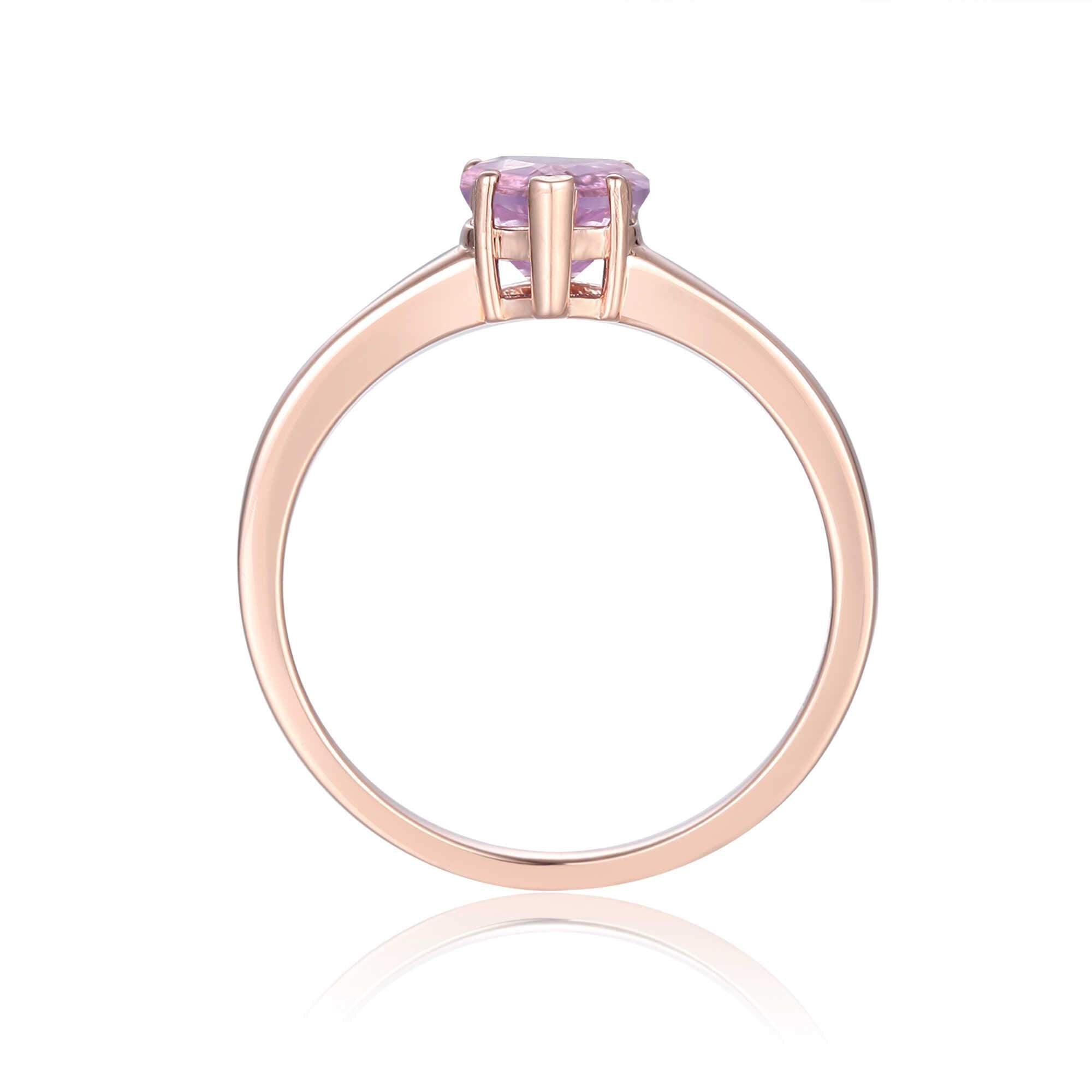 Sterling Silver Heart Shaped Pink Amethyst Solitaire Ring