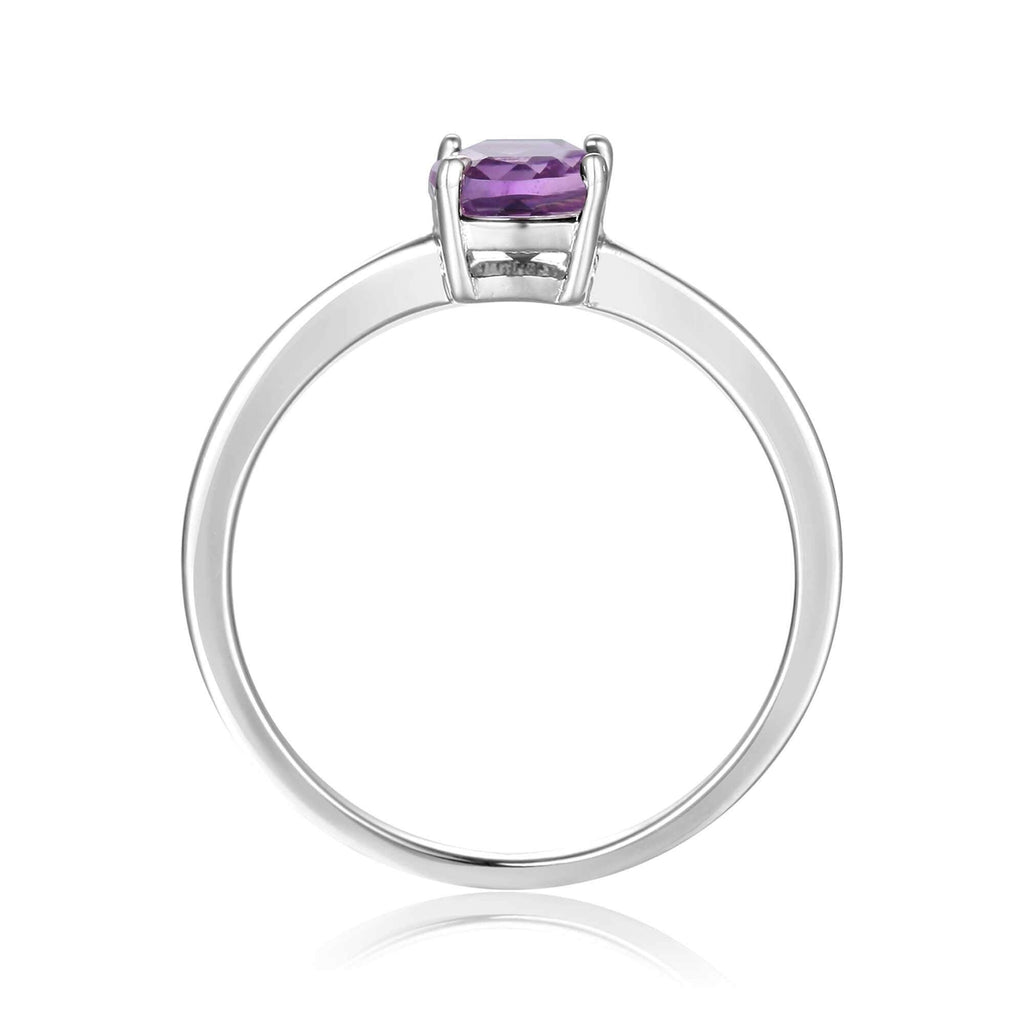 Sterling Silver Ocatogon Cut Purple Amethyst Solitaire Ring