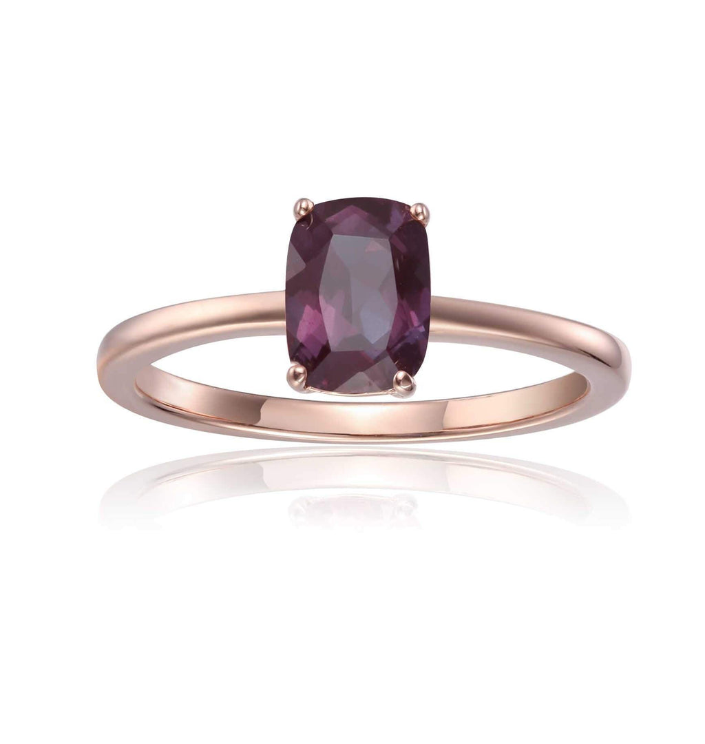 Created Alexandrite Cushion Cut Solitaire Ring, Color Changing Rose Gold Plated Sterling Silver Ring, June Birthday ring, Gift for Her
