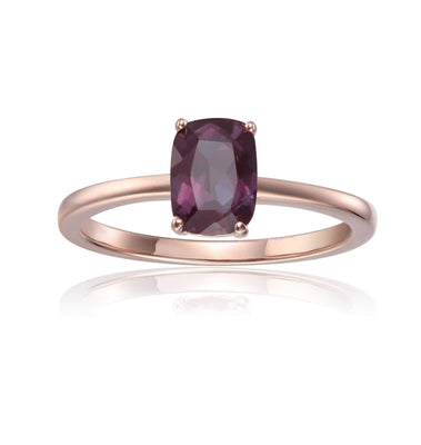 Created Alexandrite Cushion Cut Solitaire Ring, Color Changing Rose Gold Plated Sterling Silver Ring, June Birthday ring, Gift for Her