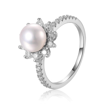 Pearl Engagement Ring with Moissanite Accents