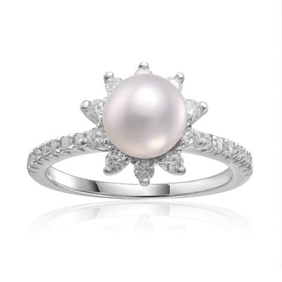 Pearl Engagement Ring with Moissanite Accents