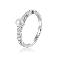 Load image into Gallery viewer, Dainty Pearl Solitaire Ring with Moissanite Accents