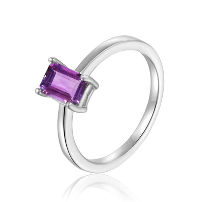 Cushion Amethyst Sterling Silver Solitaire Ring
