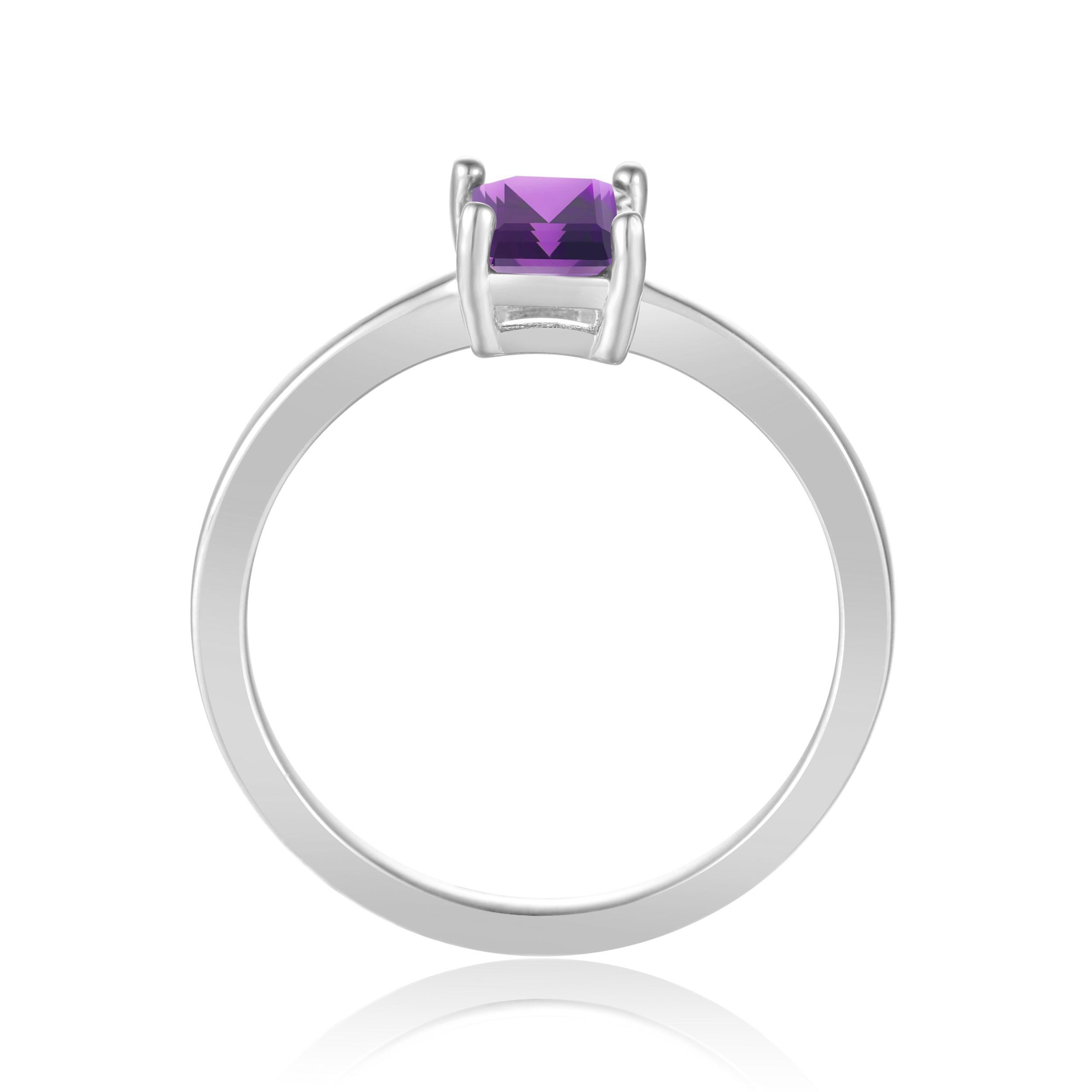 Purple Solitaire Ring Natural Amethyst Octagon Cocktail Solitaire Ring Purple Amethyst Silver Party Wear Ring Purple Jewelry Gift For Women