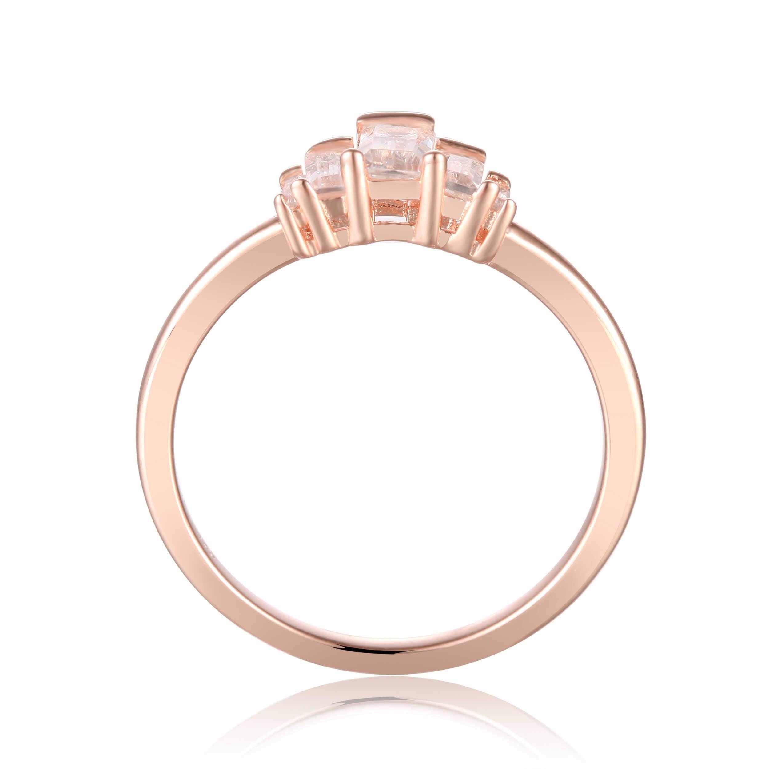 White Topaz Gemstone Ring Rose Gold Plated Sterling Silver Sparkling Baguette Diamond Ring- FineColorJewels