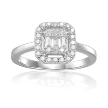 Load image into Gallery viewer, Sterling Silver Halo Ring Baguette Ring for Women White Topaz Ring - FineColorJewels